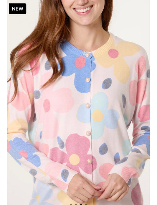 VIBRANT FLORAL & PEARL CARDIGAN