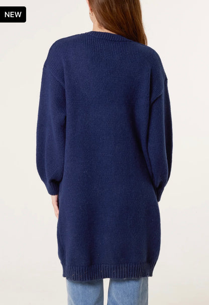 LOVELY LONG NAVY FLOWER CARDI