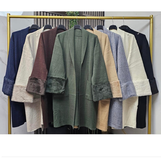 3/4 LENGTH FUR CUFF CARDIGAN